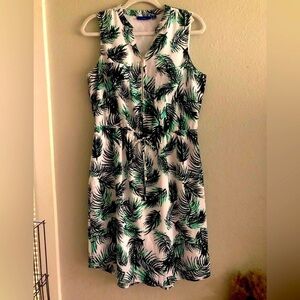 Apt 9 Sleeveless Lined Dress Multicolor Leaves Black Green White Elastic Waist